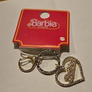 Barbie The Movie Heart Keychain gold tone and silver tone keyring and clip shine